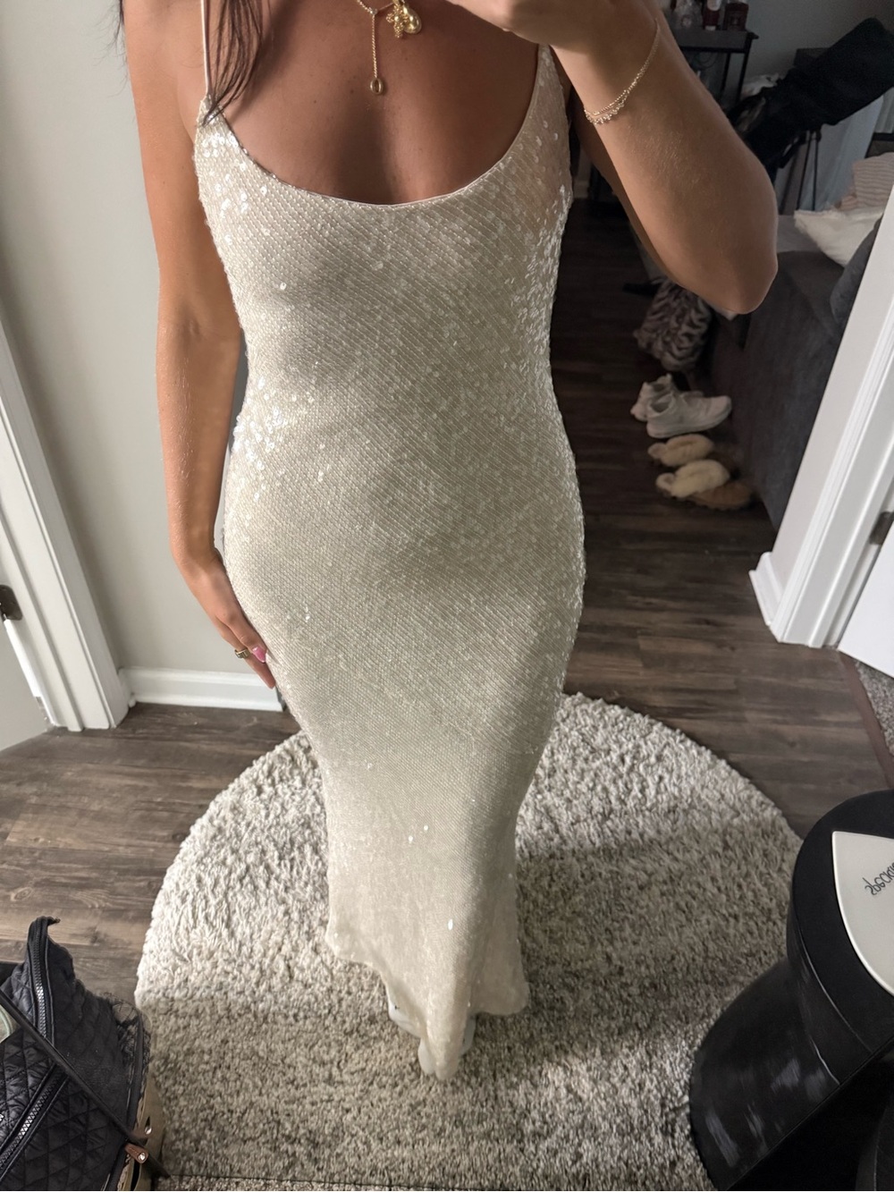 Meshki Ivory Sequin Spaghetti-Strap Maxi Dress - Picture 3 of 6